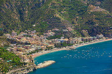 Image showing High angle view of Minori and Maiori, Amalfi coast, Italy