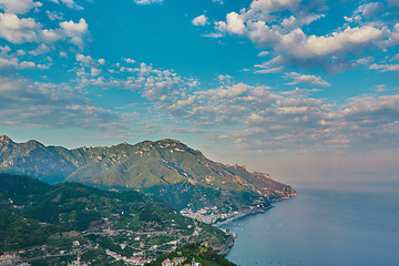 Image showing High angle view of Minori and Maiori, Amalfi coast, Italy