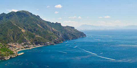 Image showing High angle view of Minori and Maiori, Amalfi coast, Italy