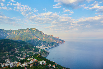 Image showing High angle view of Minori and Maiori, Amalfi coast, Italy