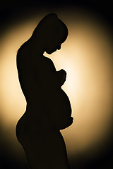 Image showing Silhouette of pregnant woman monochrome