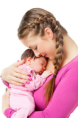 Image showing Mother holding newborn baby in arms