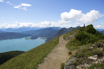 Image showing Panorama mountain view from Jochberg to lake Walchensee