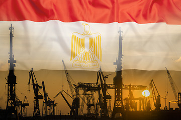 Image showing Industrial concept with Egypt flag at sunset