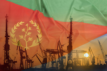 Image showing Industrial concept with Eritrea flag at sunset