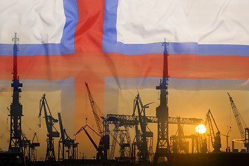 Image showing Industrial concept with Faroe Islands flag at sunset