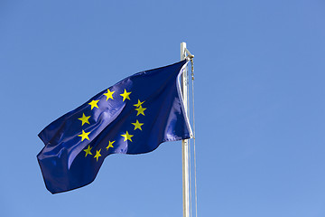 Image showing Flag of European Union on a flagpole