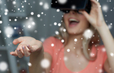 Image showing happy woman in virtual reality headset or glasses