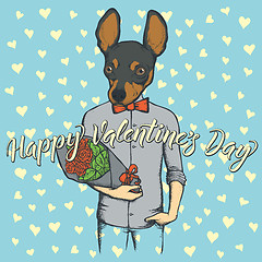 Image showing Vector dog with flowers celebrating Valentines Day