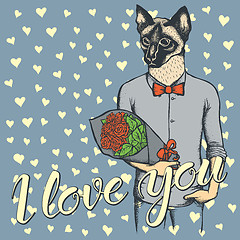 Image showing Vector cat with flowers celebrating Valentines Day
