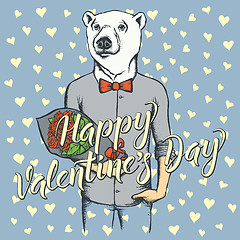 Image showing Vector bear with flowers celebrating Valentines Day