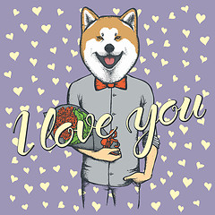 Image showing Vector dog with flowers celebrating Valentines Day