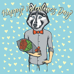 Image showing Vector dog with flowers celebrating Valentines Day