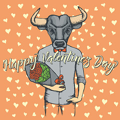 Image showing Vector bull with flowers celebrating Valentines Day