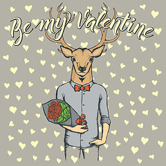Image showing Vector deer with flowers celebrating Valentines Day