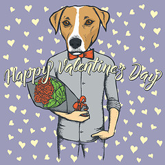 Image showing Vector dog with flowers celebrating Valentines Day