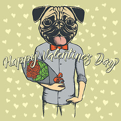 Image showing Vector dog with flowers celebrating Valentines Day