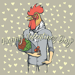 Image showing Vector rooster with flowers celebrating Valentines Day