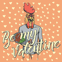 Image showing Vector rooster with flowers celebrating Valentines Day