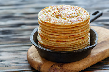 Image showing Pancakes in a cast iron pan.