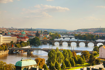 Image showing Overview of old Prague with Charles bridge