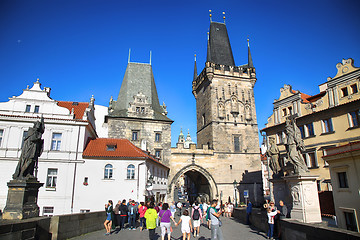 Image showing PRAGUE, CZECH REPUBLIC - AUGUST 23, 2016: People walking and loo