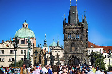 Image showing PRAGUE, CZECH REPUBLIC - AUGUST 24, 2016: People walking and loo