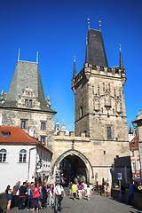 Image showing PRAGUE, CZECH REPUBLIC - AUGUST 23, 2016: People walking and loo