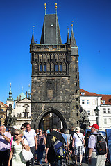 Image showing PRAGUE, CZECH REPUBLIC - AUGUST 24, 2016: People walking and loo