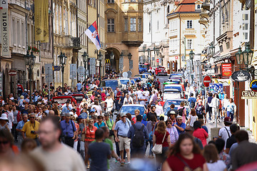 Image showing PRAGUE, CZECH REPUBLIC - AUGUST 23, 2016: Many people walking an