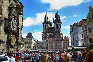 Image showing PRAGUE, CZECH REPUBLIC - AUGUST 23, 2016: People walking and loo