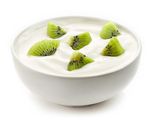 Image showing bowl of yogurt with kiwi pieces