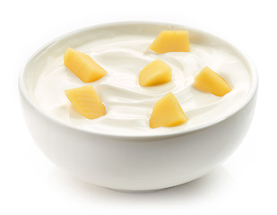 Image showing bowl of yogurt with mango pieces