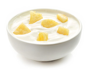 Image showing bowl of yogurt with pineapple pieces