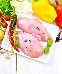 Image showing Chicken breast raw in plate top