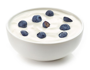 Image showing bowl of yogurt cream with blueberries