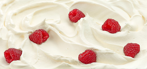 Image showing whipped cream with raspberries