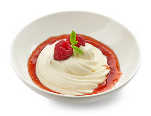 Image showing whipped cream with raspberry sauce
