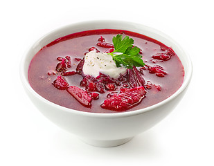 Image showing bowl of beet root soup borsch