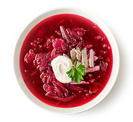 Image showing bowl of beet root soup borsch