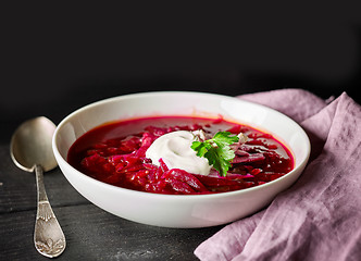 Image showing bowl of beet root soup borsch