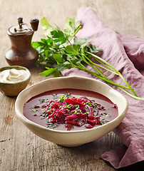 Image showing bowl of beet root soup borsch