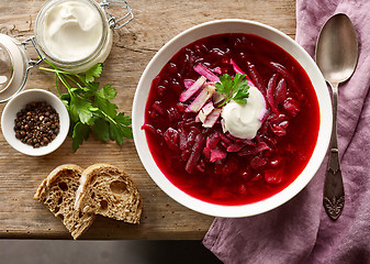 Image showing bowl of beet root soup borsch