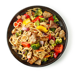 Image showing Noodles with meat and vegetables