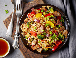 Image showing Noodles with meat and vegetables