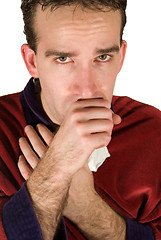 Image showing Young Man Coughing
