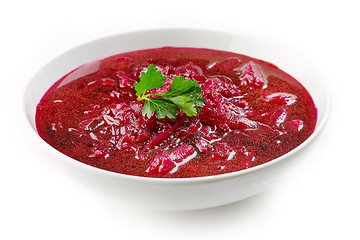 Image showing bowl of beet root soup borsch