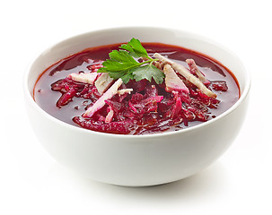 Image showing bowl of beet root soup borsch