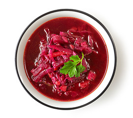 Image showing bowl of beet root soup borsch