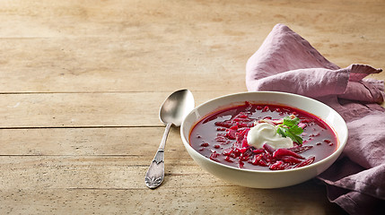 Image showing bowl of beet root soup borsch